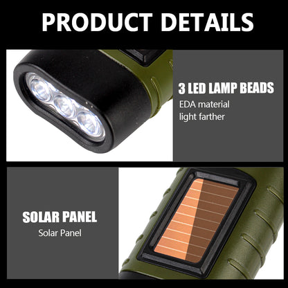 Tent Light Solar Power Torch Lantern Hand Crank Dynamo LED Flashlight Portable for Outdoor Camping Mountaineering