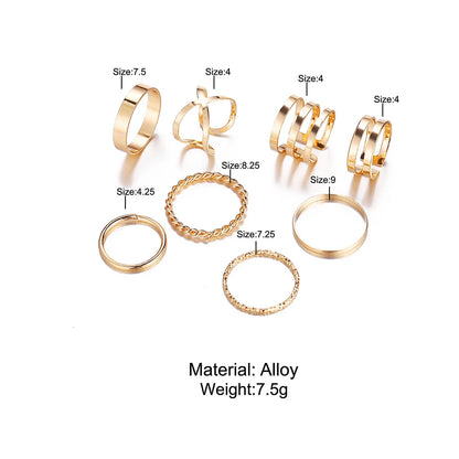 8 Pcs/Set Simple Design Round Gold-plate Rings Set For Women Handmade Geometry Finger Ring Set Female Jewelry Gifts