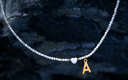 Stainless Steel Initial Heart Necklace for Women Natural Shell Beads Letter Choker Fashion Jewelry Boho Streetwear Collier Femme