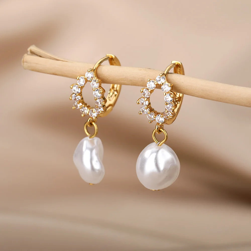 Circle Earrings For Women Vintage Punk Baroque Pearl Earrings Stainless Steel Ear Clip Women Jewelry Imitation Pearl