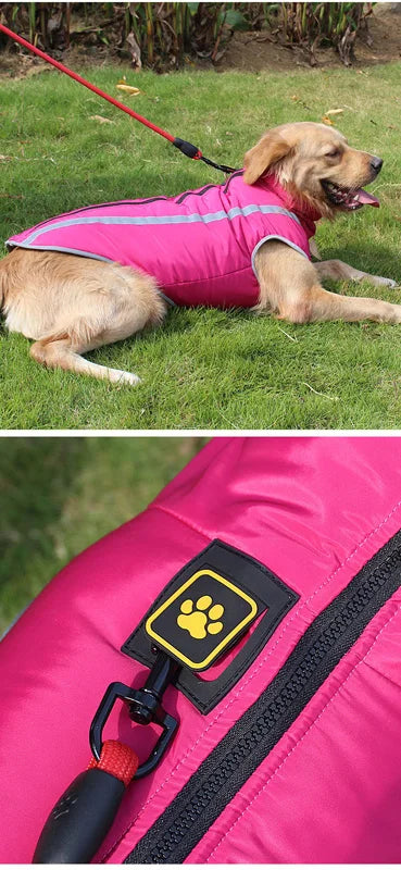 Waterproof Dog Clothes for Large Dogs Winter Warm Big Dog Jackets Padded Fleece Pet Coat Safety Reflective Design Dog Clothing