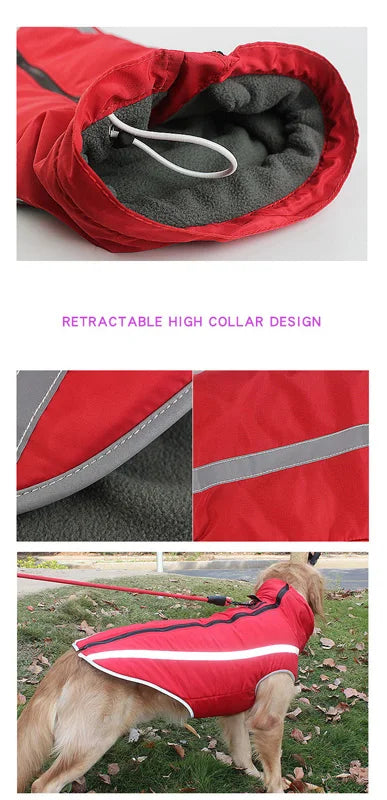 Waterproof Dog Clothes for Large Dogs Winter Warm Big Dog Jackets Padded Fleece Pet Coat Safety Reflective Design Dog Clothing