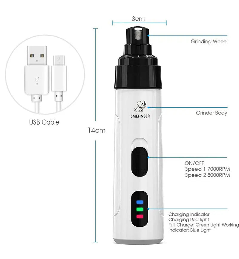 Painless USB Charging Dog Nail Grinders Rechargeable Pet Nail Clippers Quiet Electric