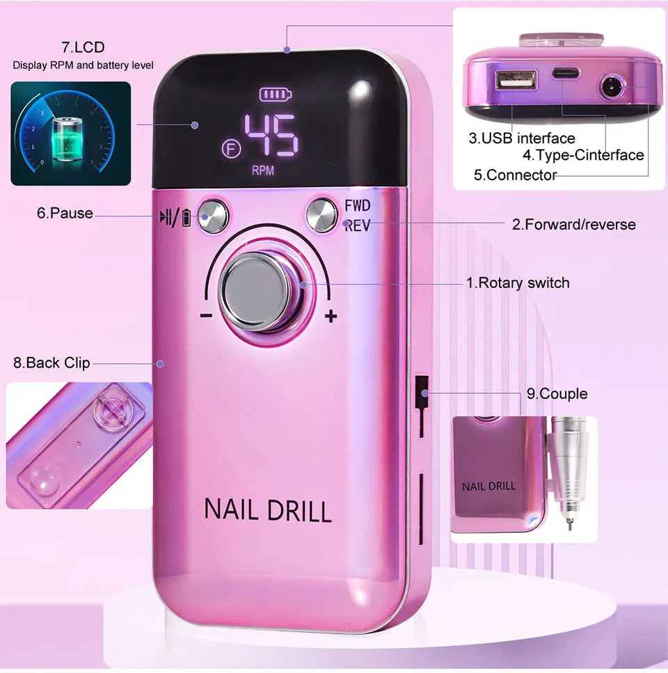 Professional Nail Drills for Gel Nails Polish Rechargeable Portable