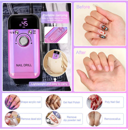 Professional Nail Drills for Gel Nails Polish Rechargeable Portable