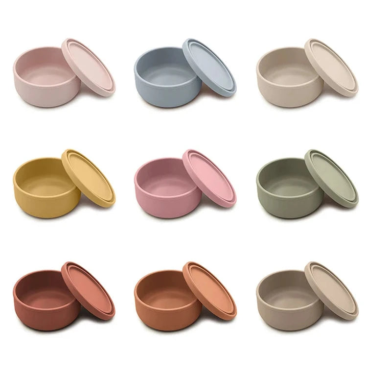 100% Food Grade Non-Toxic BPA Free Silicone Baby Bowl with Lids