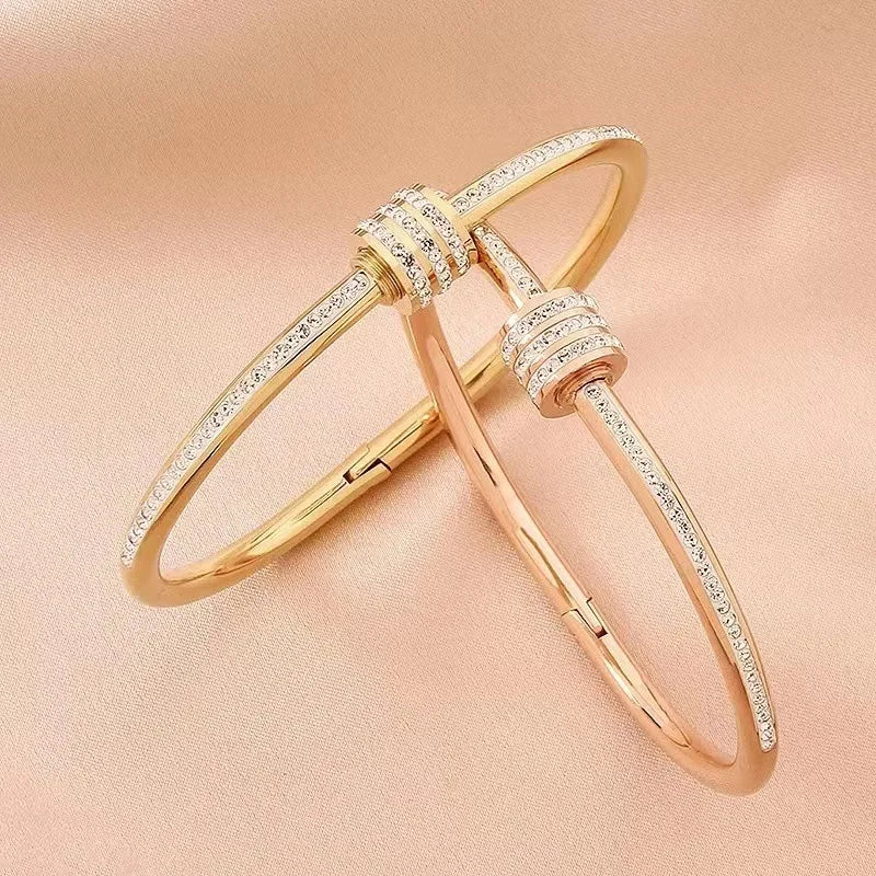 Titanium Steel Gold Silver Color Bangles for Women Girls Trend Waterproof Jewelry Luxury Sparkling Zircon Bracelet Bangle