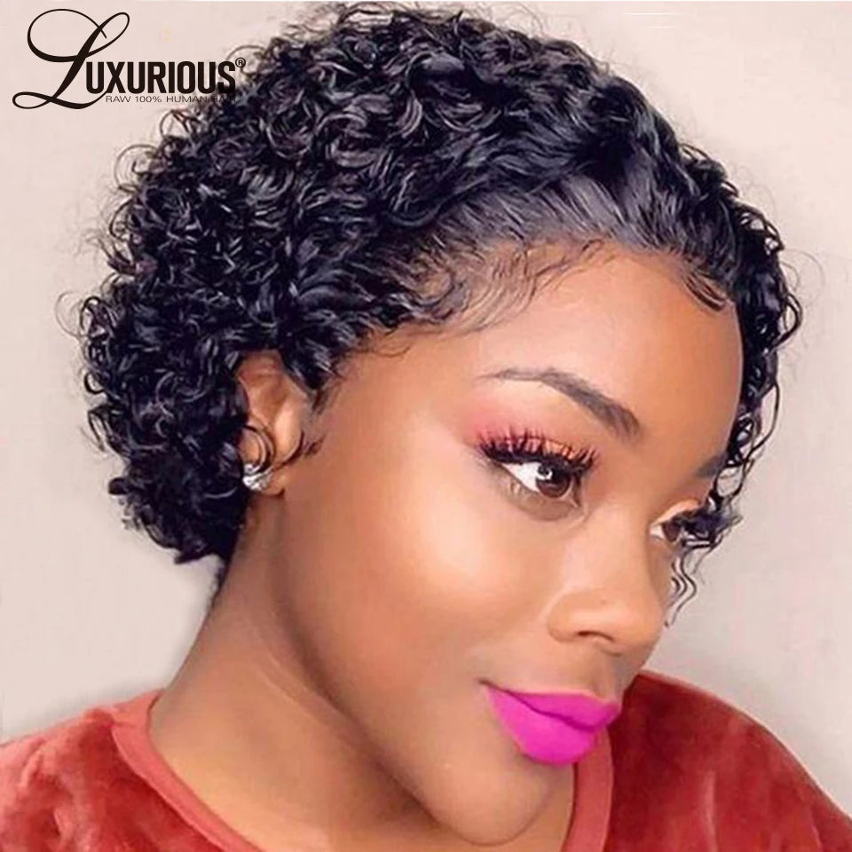 Pixie Cut Wigs Human HaiShort Curly Lace Front Human Hair Wigs For Women Brazilian Water Wave Bob Wig 13x1 Transparent Lace Wigs