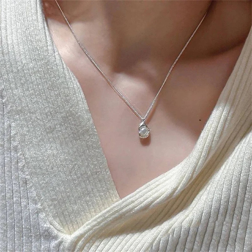 Simple Color Heart Pendant Pearl Necklace For Women Girls Fashion Gold-plate Chain Choker Necklaces 2023 New Trend Jewelry