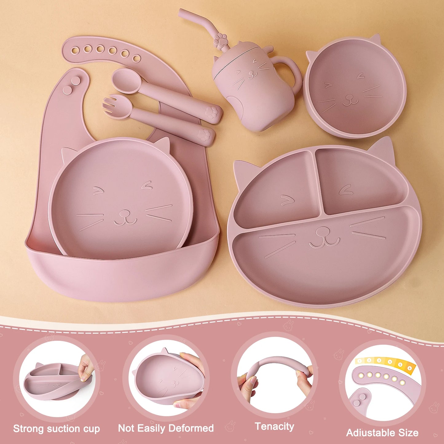 7Pcs/set Baby Silicone Plate Spoon Set Baby Feeding Silicone Bowl