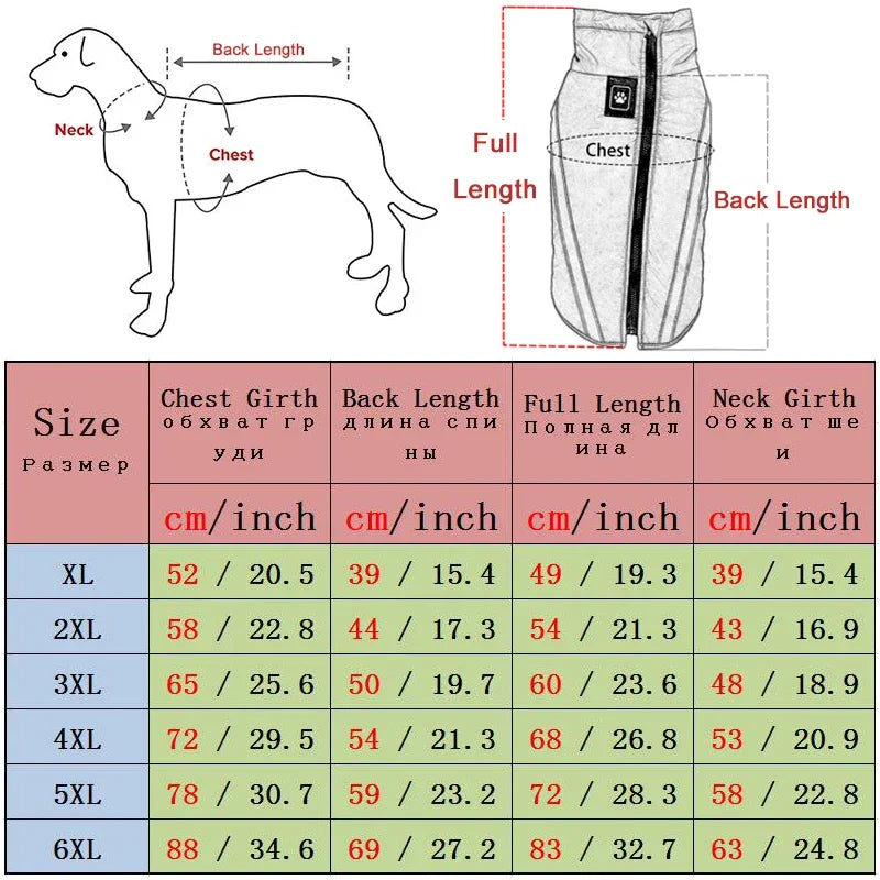 Waterproof Dog Clothes for Large Dogs Winter Warm Big Dog Jackets Padded Fleece Pet Coat Safety Reflective Design Dog Clothing