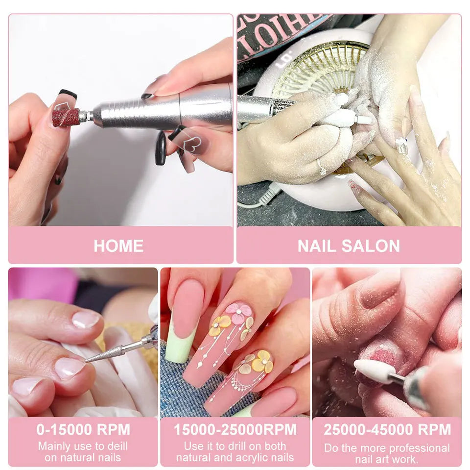 Professional Nail Drills for Gel Nails Polish Rechargeable Portable