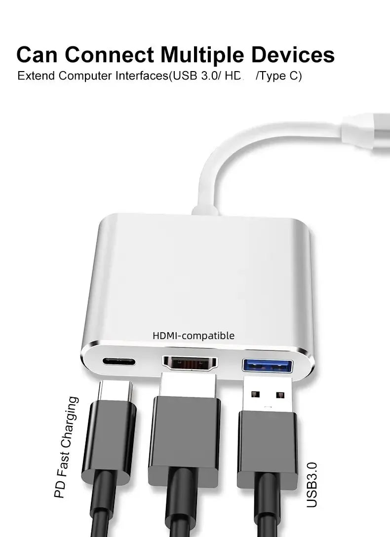 New 3-in-1 USB C Hub with 100W Power Delivery,USB 3.0/4K HDMI for MacBook,Surface/Chrome/Steam Deck,Stable Driver Smart Adapter