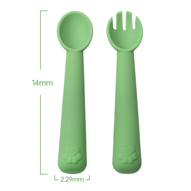 7Pcs/set Baby Silicone Plate Spoon Set Baby Feeding Silicone Bowl