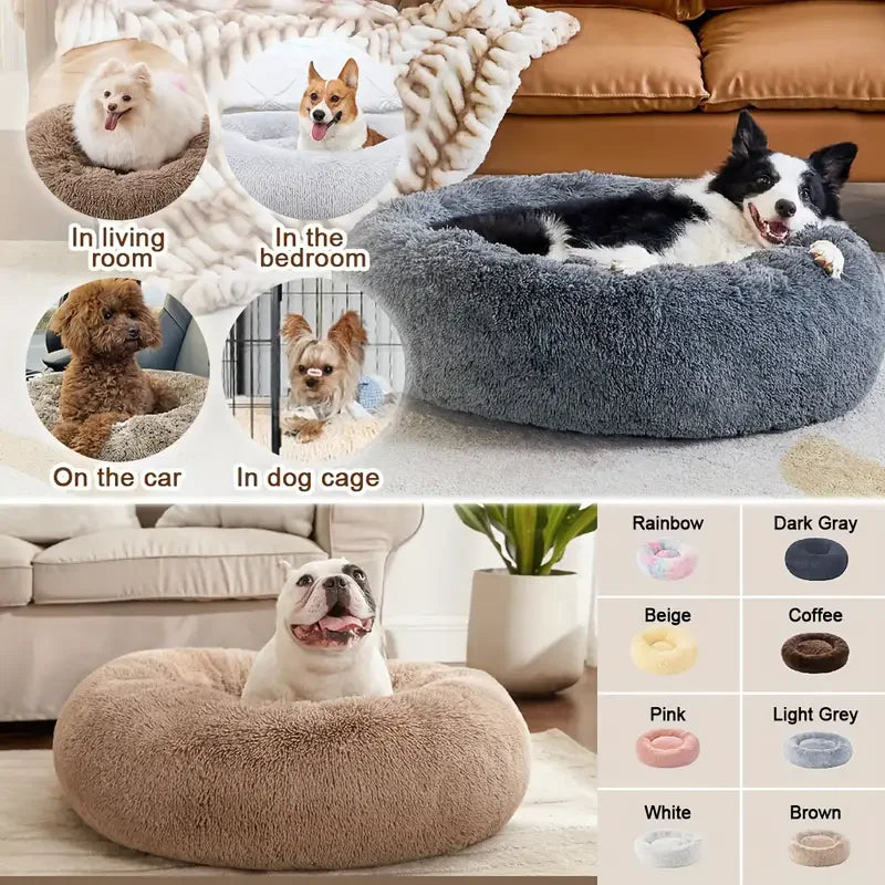 Fluffy Dog Bed For Large Round Dog Bed Super Soft Cat House Plush Cat Nest Winter Warm Dog Pet Bed