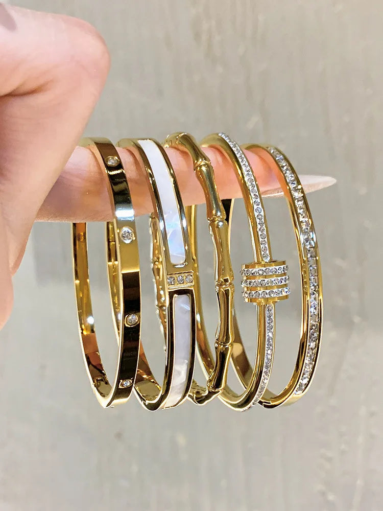 Titanium Steel Gold Silver Color Bangles for Women Girls Trend Waterproof Jewelry Luxury Sparkling Zircon Bracelet Bangle