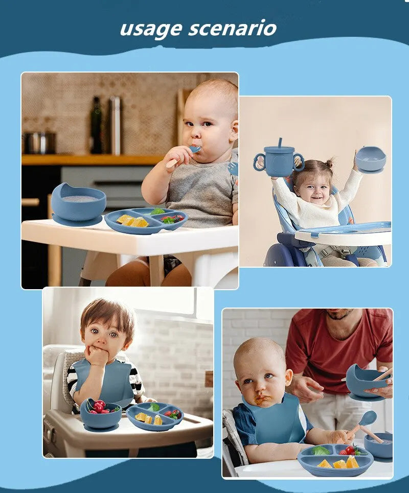 6 PCS Baby Meal Set Silicone Set Childrens Meal Training Set Cutlery