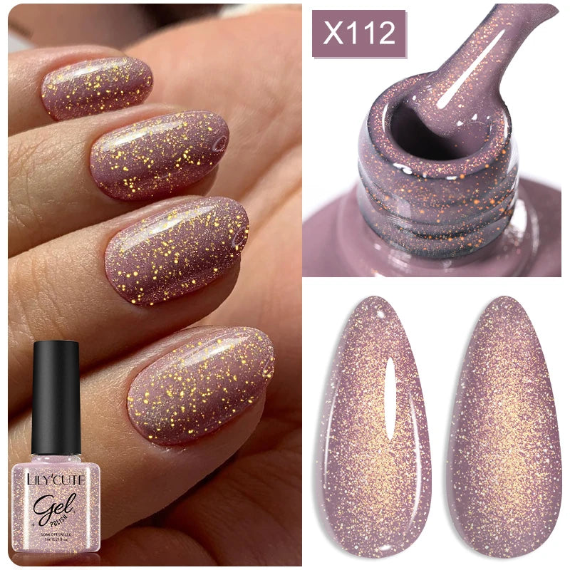 Gold Sparkling Glitter Gel Nail Polish Semi Permanent UV Gel Soak off UV LED