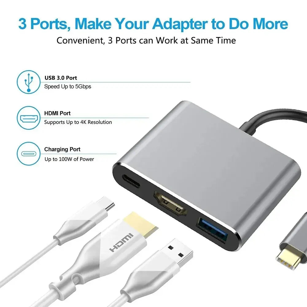 New 3-in-1 USB C Hub with 100W Power Delivery,USB 3.0/4K HDMI for MacBook,Surface/Chrome/Steam Deck,Stable Driver Smart Adapter