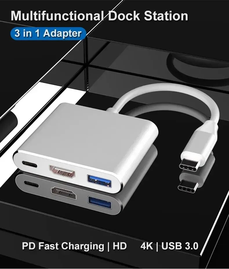 New 3-in-1 USB C Hub with 100W Power Delivery,USB 3.0/4K HDMI for MacBook,Surface/Chrome/Steam Deck,Stable Driver Smart Adapter