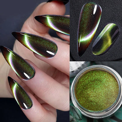 Nail Chrome Powder Cat Eye Effect Sparkly Chameleon Magnetic Nail Pigment Fine Glitter Nail Dust UV Gel Polish Manicure Decorat