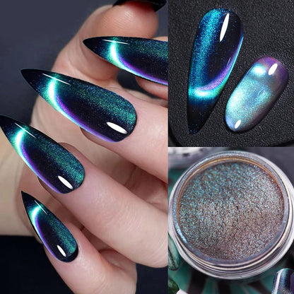 Nail Chrome Powder Cat Eye Effect Sparkly Chameleon Magnetic Nail Pigment Fine Glitter Nail Dust UV Gel Polish Manicure Decorat