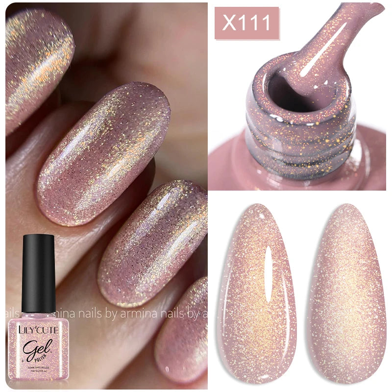 Gold Sparkling Glitter Gel Nail Polish Semi Permanent UV Gel Soak off UV LED