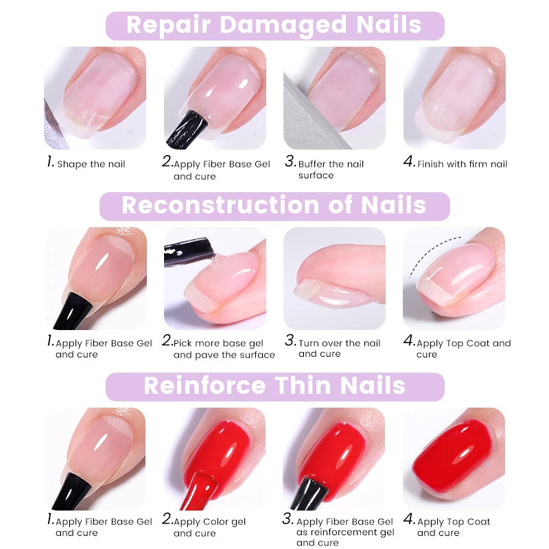 7ML Fiber Rubber Base Gel for Broken Nail Repaired Fiberglass