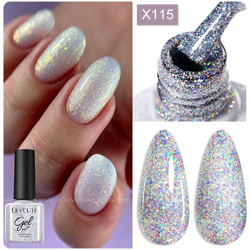 Gold Sparkling Glitter Gel Nail Polish Semi Permanent UV Gel Soak off UV LED