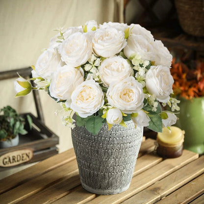 Artificial Flowers Fake Silk White Peonies Used for Home Room Vase Decoration Christmas Wreath Wedding Bouquet Party Accessories