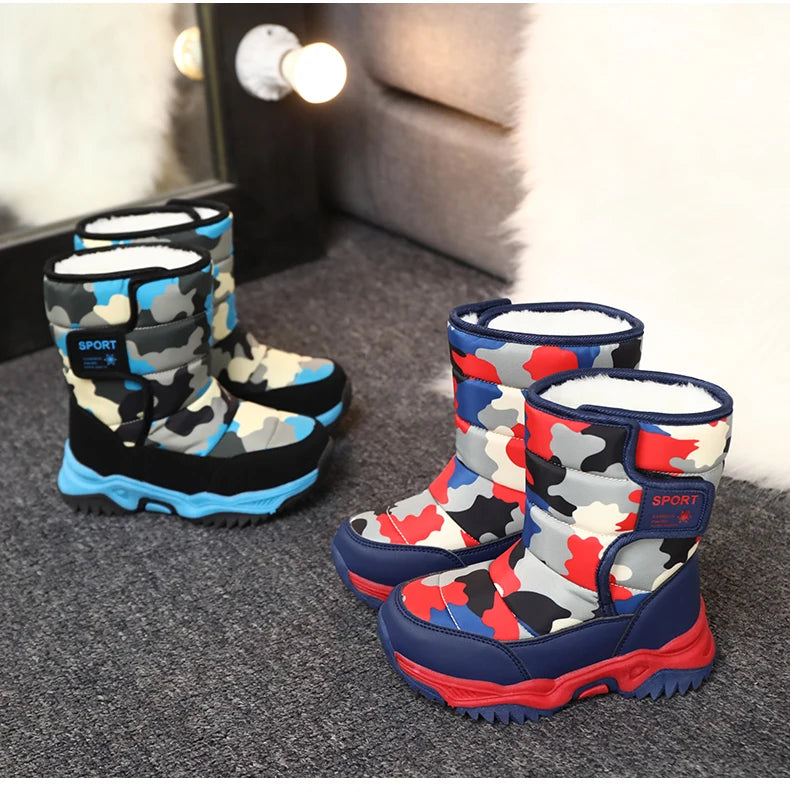 Winter Children Shoes Plush Waterproof Fabric Non-Slip Shoes Rubber