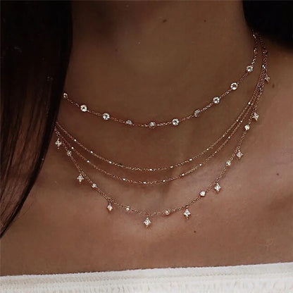 Crystal Stars Pendant Necklaces For Women Vintage Gold-plate Multilayer Female Jewelry Wedding Gift