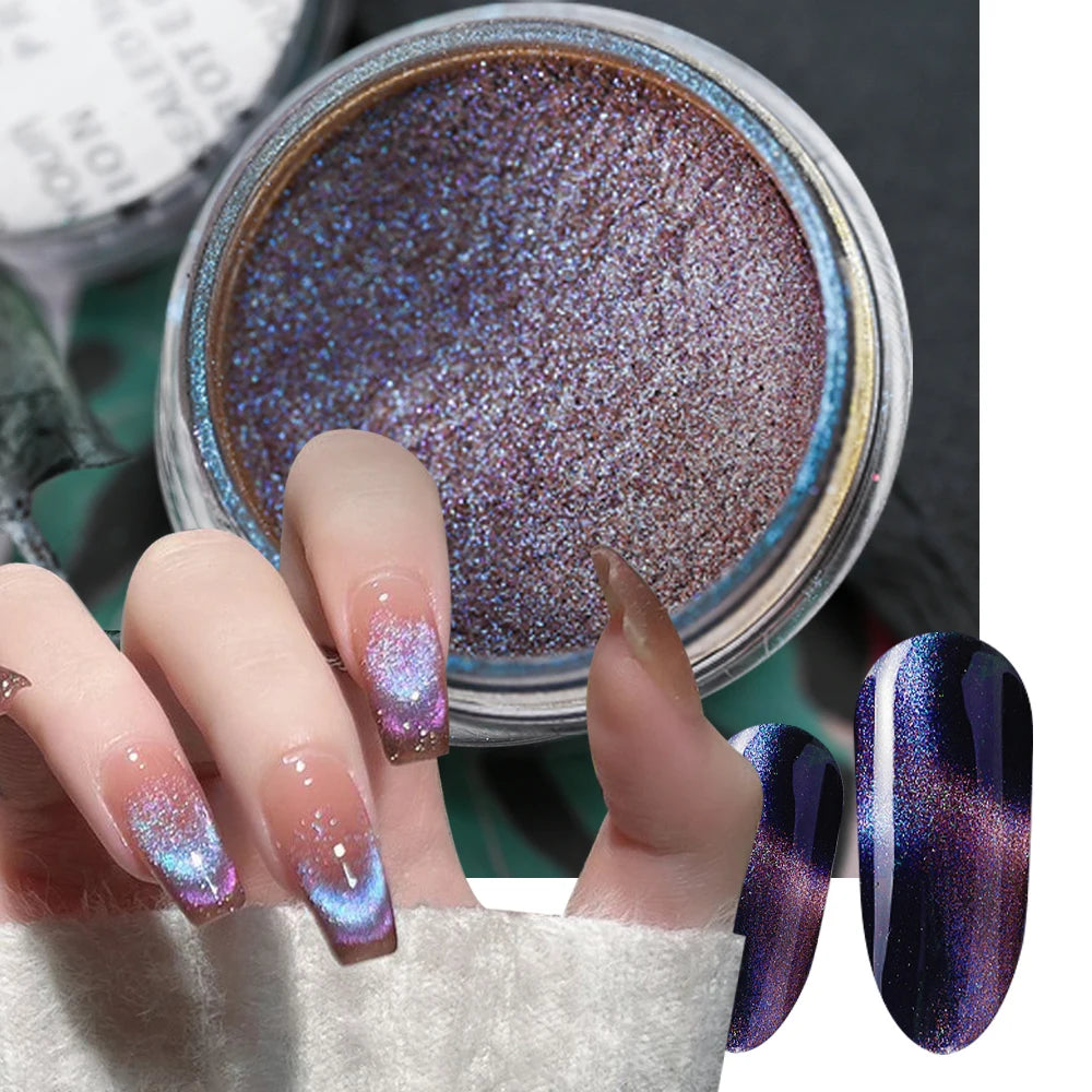 Nail Chrome Powder Cat Eye Effect Sparkly Chameleon Magnetic Nail Pigment Fine Glitter Nail Dust UV Gel Polish Manicure Decorat