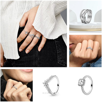 Silver Stackable Vintage Leaf Ring Crystal S925 Bowknot Rings Original Finger Rings Retro Jewelry