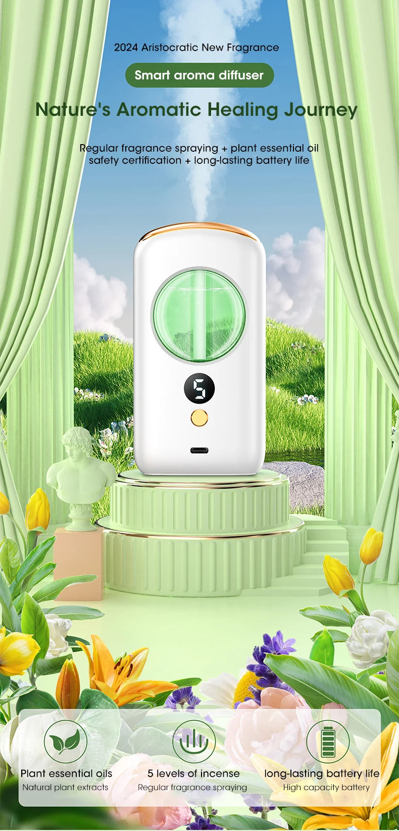 Smart Aromatherapy Machine Air Freshener Purifier Automatic Sprayer Essential Oil Perfume Diffuser Living Room Toilet Deodorizer