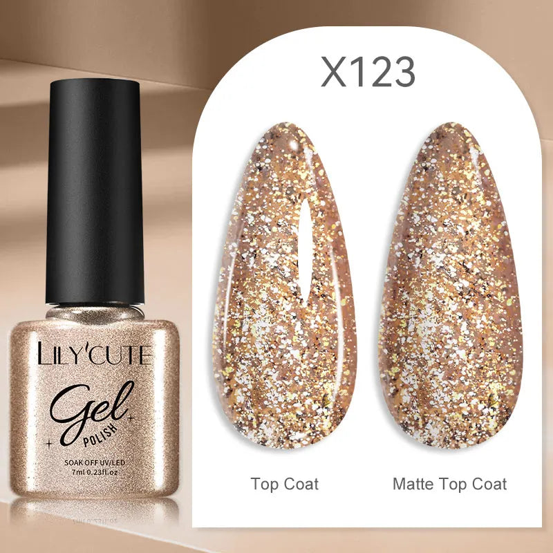 Gold Sparkling Glitter Gel Nail Polish Semi Permanent UV Gel Soak off UV LED