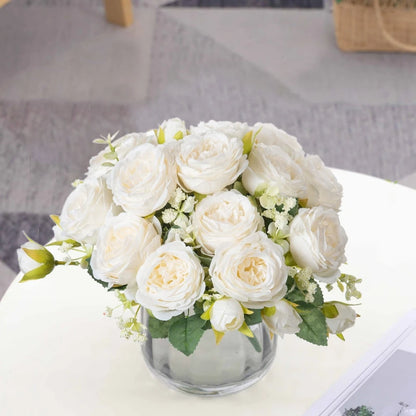 Artificial Flowers Fake Silk White Peonies Used for Home Room Vase Decoration Christmas Wreath Wedding Bouquet Party Accessories