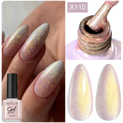 Gold Sparkling Glitter Gel Nail Polish Semi Permanent UV Gel Soak off UV LED