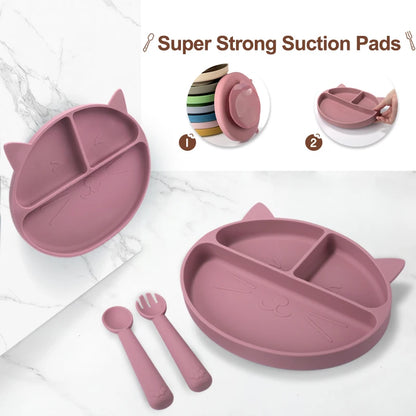 7Pcs/set Baby Silicone Plate Spoon Set Baby Feeding Silicone Bowl