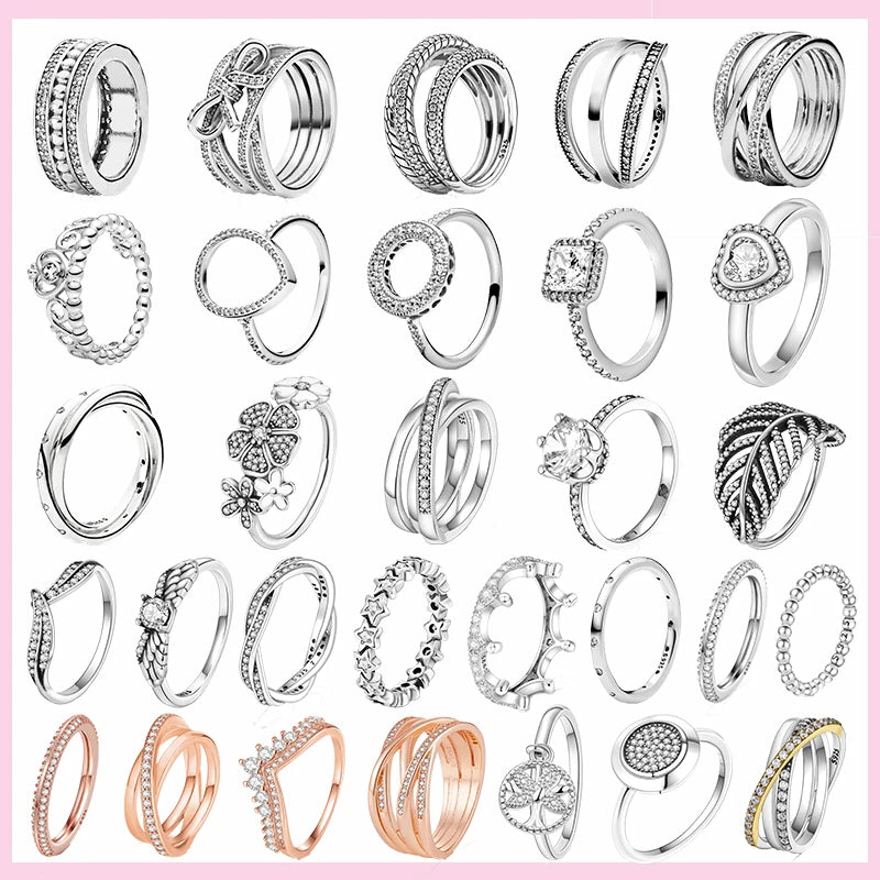 Silver Stackable Vintage Leaf Ring Crystal S925 Bowknot Rings Original Finger Rings Retro Jewelry