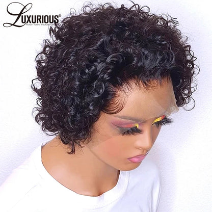 Pixie Cut Wigs Human HaiShort Curly Lace Front Human Hair Wigs For Women Brazilian Water Wave Bob Wig 13x1 Transparent Lace Wigs