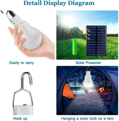 LED Solar Bulb Light Waterproof Outdoor Emergency Sunlight Powered Lamp Portable