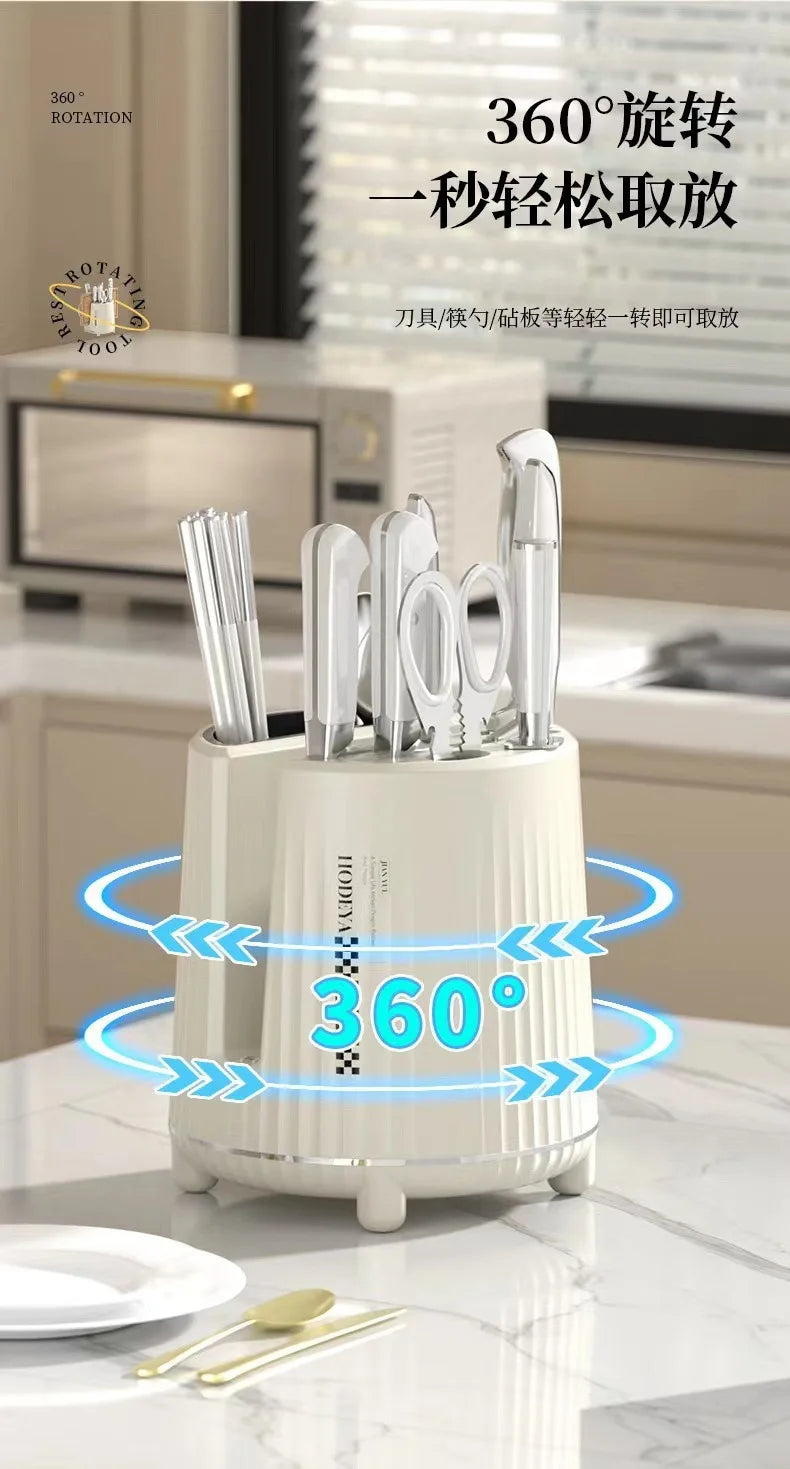 1Pc Rotating Knife Holder Utensil Holder Cutlery Spoon Chopsticks Fork Storage Holder Organizer Multifunctional Kitchen Storage