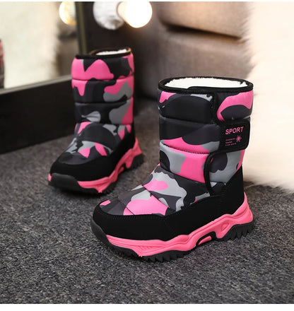 Winter Children Shoes Plush Waterproof Fabric Non-Slip Shoes Rubber