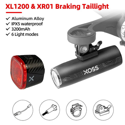 XOSS 1200 Lm Bike Light XL1200 Headlight Waterproof Type-C Rechargeable Front Lamp Bicycle Light Aluminum Ultralight Flashlight