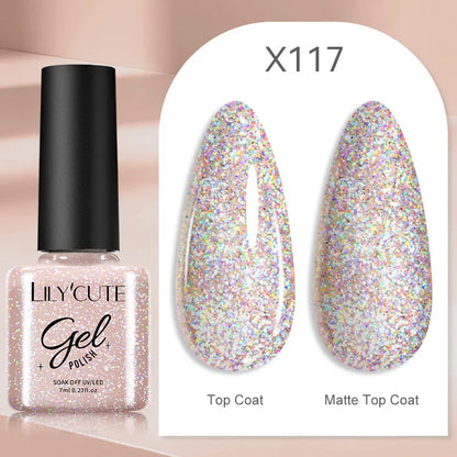 Gold Sparkling Glitter Gel Nail Polish Semi Permanent UV Gel Soak off UV LED