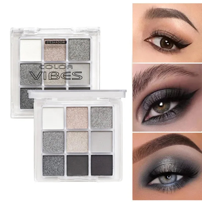 9 Colors Glitter Eyeshadow Palette Punk Smokey Cool Toned Eyeshadow Palette Dark Gray Black Nude Eye Pigments Makeup