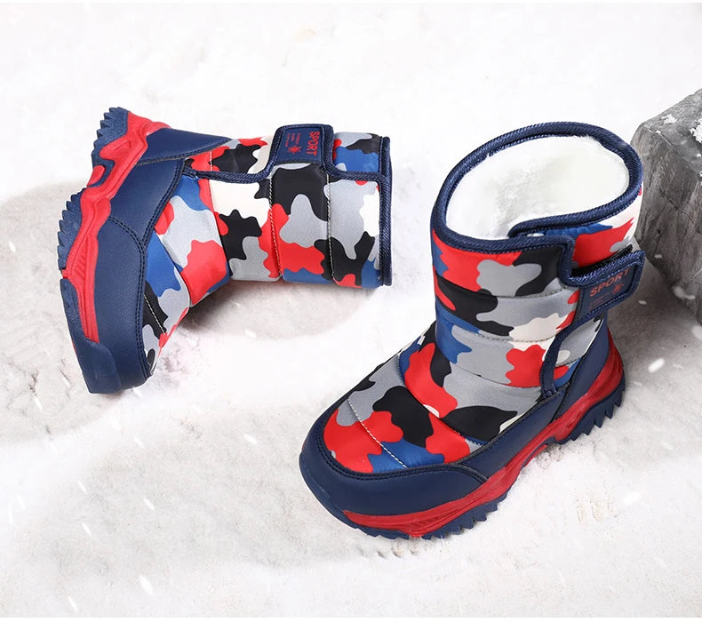 Winter Children Shoes Plush Waterproof Fabric Non-Slip Shoes Rubber