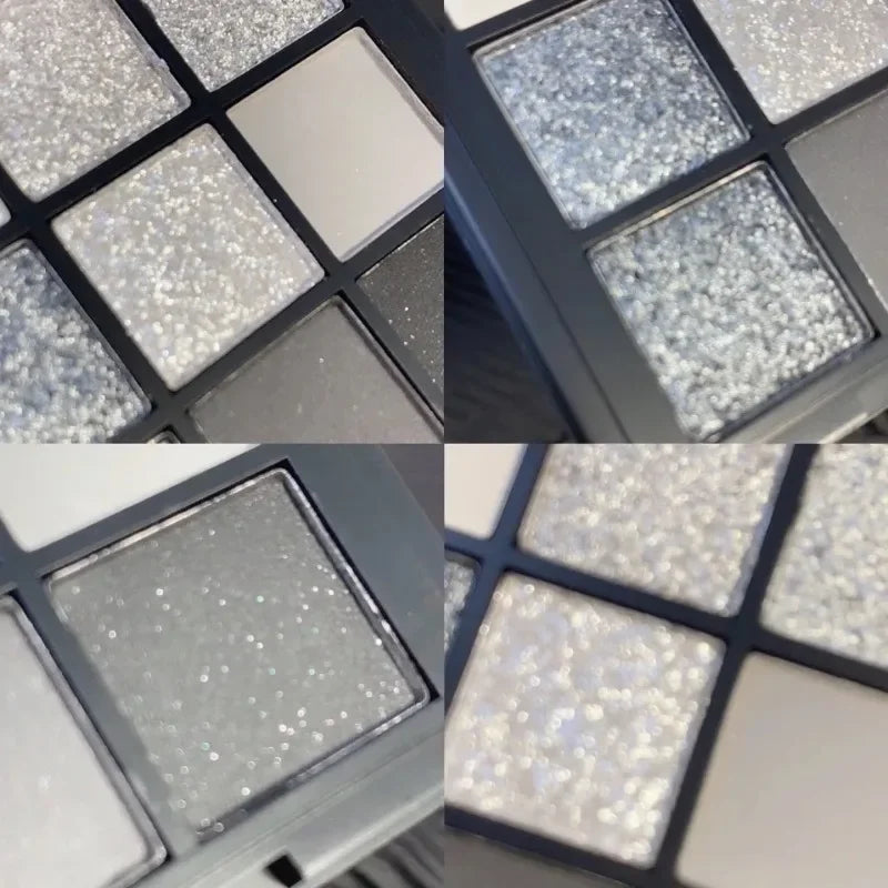 9 Colors Glitter Eyeshadow Palette Punk Smokey Cool Toned Eyeshadow Palette Dark Gray Black Nude Eye Pigments Makeup