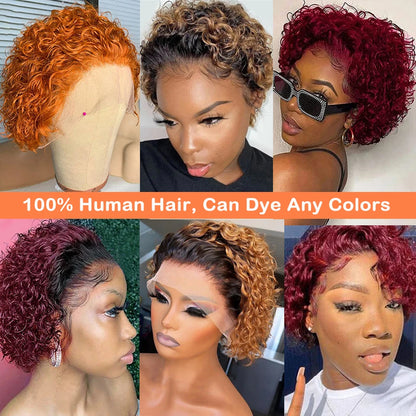 Pixie Cut Wigs Human HaiShort Curly Lace Front Human Hair Wigs For Women Brazilian Water Wave Bob Wig 13x1 Transparent Lace Wigs